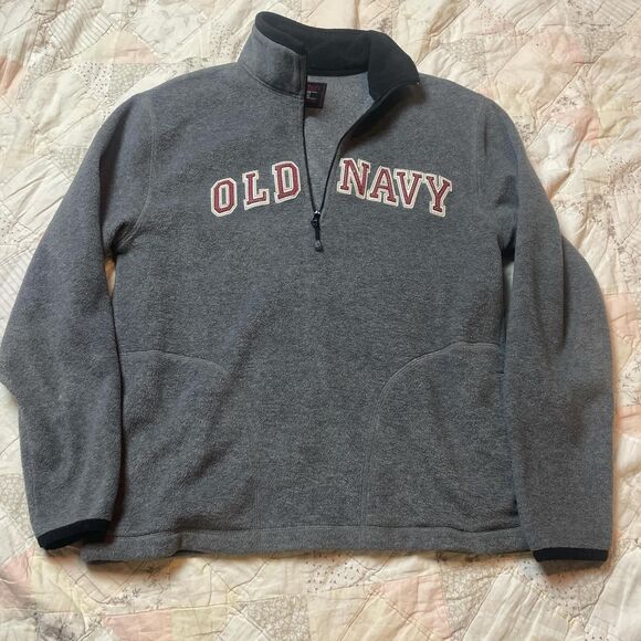 old navy vintage y2k red and gray logo winter quarter zip size medium - Picture 1 of 7